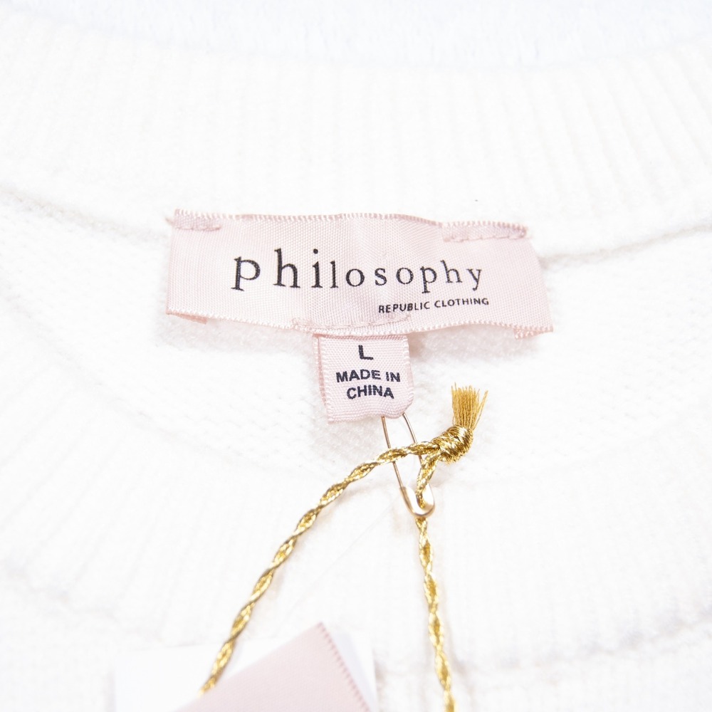 Philosophy Republic Clothing Women Cream Ribbed Knit‎ Crew Neck Sweater Size L - Picture 9 of 10